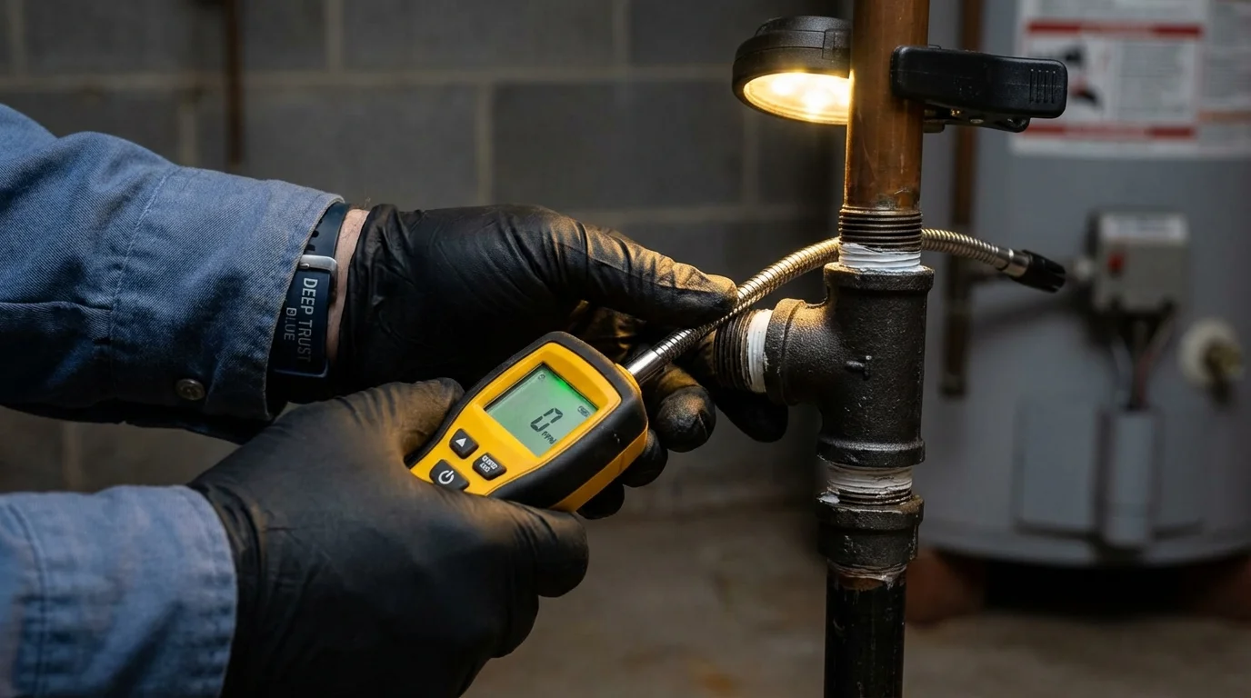 Gas leak detection with electronic sniffer by Johns Plumbing LLC in Crosby