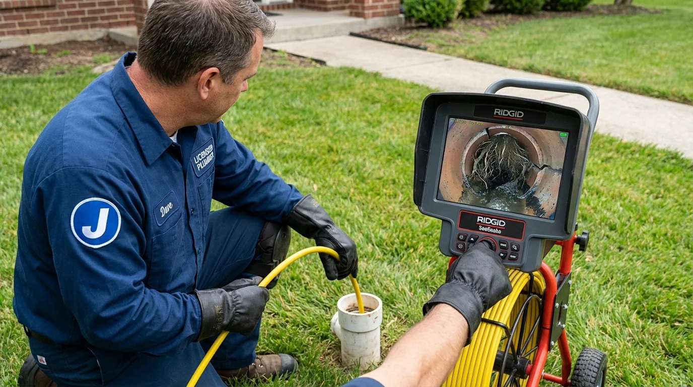 Sewer camera inspection being performed by Johns Plumbing LLC in Crosby